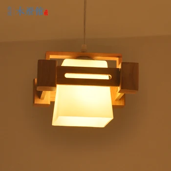 The new Chinese style wooden art modern minimalist atmosphere three head chandelier meal living study wooden lamps