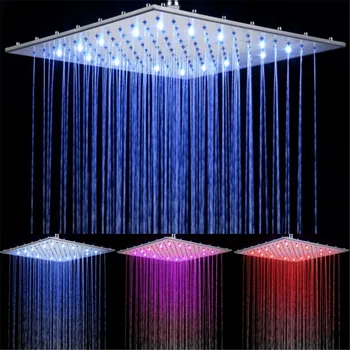 Led ceiling shower head 16 inches stainless steel led light shower head