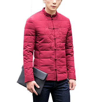 Autumn Winter Chinese Style Men Black Casual embroidery Clothing Man Black Outerwear Jackets and Coats Plus Size