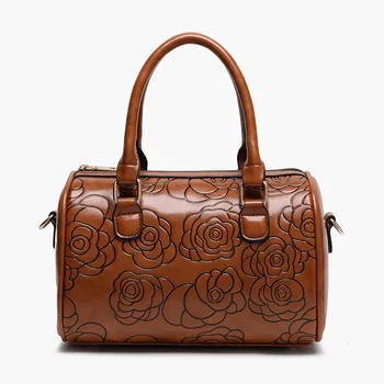 JF-U 2017 Vintage Brand 3 pecs Large Capacity Floral Rose Embossed PU Leather Handbags Composite Bag Shoulder Bag Women Handbags