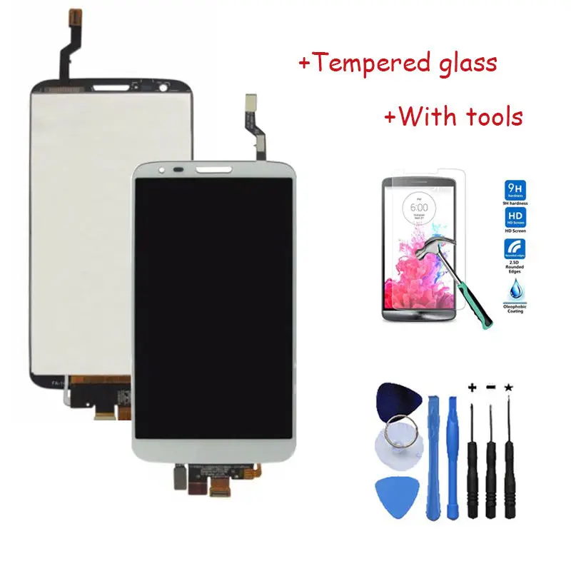 New LCD Display Touch Screen Digitizer Assembly Repair Replacement Parts For LG G2 D802 With Free Tools + Tempered Glass White