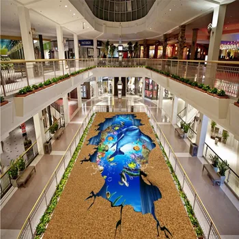 Ocean World Dolphin outdoor 3D painting wear non-slip bedroom bathroom lobby restaurant flooring mural