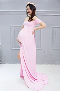 Maternity Dress For Photo Shooting Boat Neck Dress Maternty Photography Props Short Sleeve Stretch Cotton Pregnant Dress
