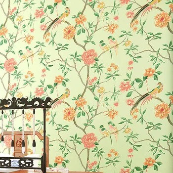 Beibehang Classic Chinese hand-painted flowers and birds non-woven wallpaper bedroom living room study full of wallpaper