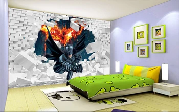 Custom papel DE parede infantil, 3d batman to break the wall for boys and girls bedroom children room background wall wallpaper