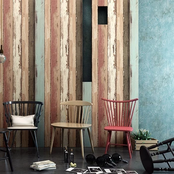 Beibehang 3D Stereo Retro Imitation Wood Flooring PVC Wallpaper Garment Shop Restaurant Coffee Strip Wallpaper Mediterranean
