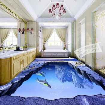 Glacier Penguin Bathroom 3D Floor self-adhesive thickened bathroom office bedroom living room study flooring mural