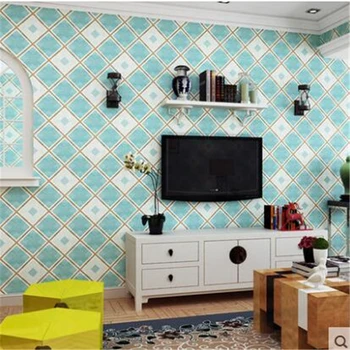 Beibehang British Mediterranean Blue Diamond Plaid Wallpaper Nonwovens Wallpaper Bedroom Living Room Kids Room Wallpapers
