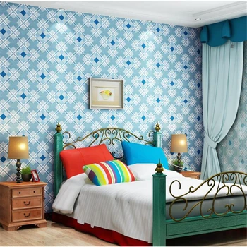 Beibehang British Mediterranean Blue Diamond Plaid Wallpaper Nonwovens Wallpaper Bedroom Living Room Kids Room Wallpapers