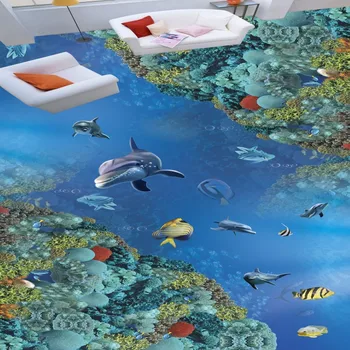 Underwater World 3D Dolphin flooring wallpaper hotel office hallway waterproof wear floor mural
