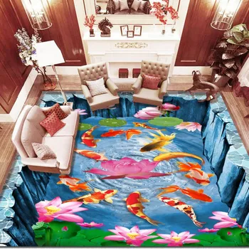Lotus pond 3D lotus floor wear non-slip thickened living room bedroom bathroom study office flooring mural
