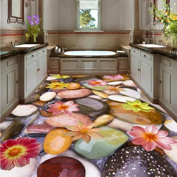 3d pebble lotus floor painting flooring wallpaper mural bathroom living room bedroom kitchen home decoration