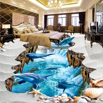 Dolphin Waterfall 3D Floor Painting thickened non-slip living room bedroom bathroom kitchen flooring mural