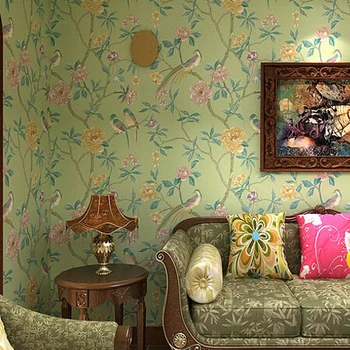 6 Color Birds-Trees-Flowers-Chinoiserie-Wallpaper Birds Tree Blossom Statement 3D Wall Paper Roll For Background Wall R313