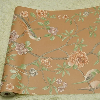 6 Color Birds-Trees-Flowers-Chinoiserie-Wallpaper Birds Tree Blossom Statement 3D Wall Paper Roll For Background Wall R313
