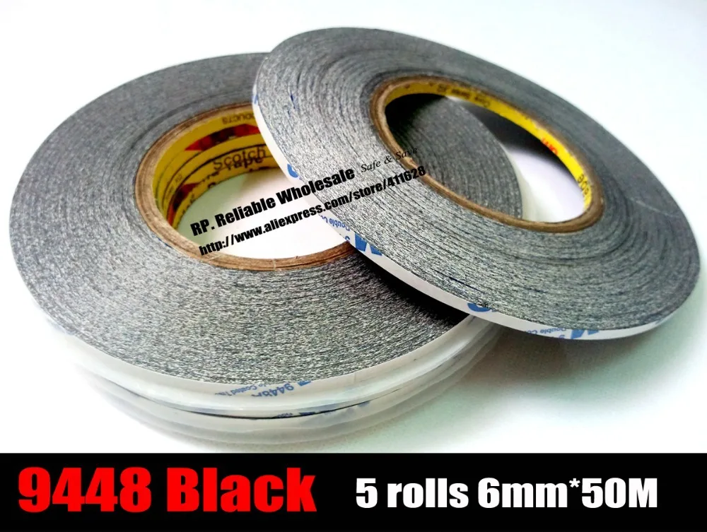 5 rolls (6mm* 50 meter) 3M Two Black Adhesive Tape Sticky for Mobile Phone Tablet Touch Dispaly Screen Case Adhesive Repair