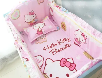 Promotion! 6PCS Cartoon Cotton girl/boy Bedding sets Baby bed cotton cotton ,include(bumper+sheet+pillow cover)