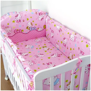 Promotion! 6PCS Cartoon Cotton Cot Baby Bedding Set/baby Crib Bedding Set ,include(bumper+sheet+pillow cover)