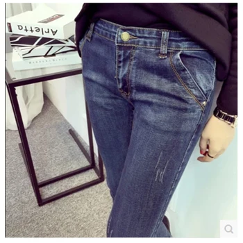 New 2017 Fashion Women Denim Jeans Femme Spring High Waist Casual Skinny Dark Blue Jeans Women Pencil Pants Large Size
