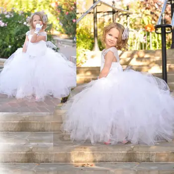 Newest Summer Girls party dress kids Clothes Wedding Full Ball Dress White Princess Dancing Costume