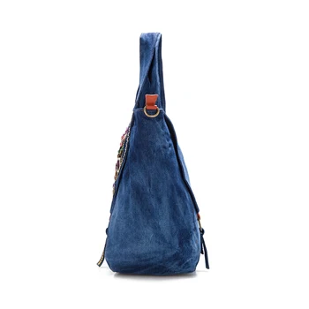 COUPON chinese ethnic national style Denim women handbag shoulder casual tote bags lady embroidered flowers colorful gems Jewels