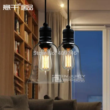 Edison Vintage Style Clear Crystal Glass Bell Pendant Ceiling Lamp Droplight For Cafe Bar Coffee Shop Hall Dining Room Bedside