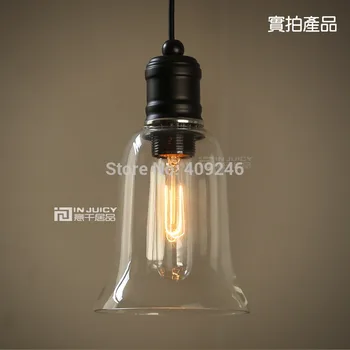 Edison Vintage Style Clear Crystal Glass Bell Pendant Ceiling Lamp Droplight For Cafe Bar Coffee Shop Hall Dining Room Bedside