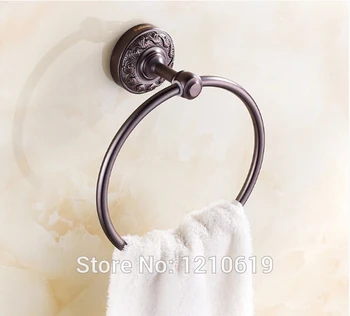 Oil Rubbed Bronze Red Bathroom Towel Ring Carved Pattern Base Round Towel Hang Towel Rail Solid Brass Wall Mounted