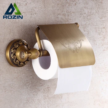 Antique Brass Toilet Paper Holder With Cover Wall Mounted Roll Toilet Paper Holder