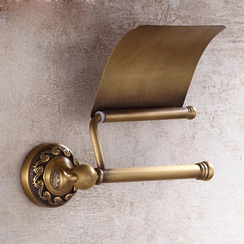 Antique Brass Toilet Paper Holder With Cover Wall Mounted Roll Toilet Paper Holder