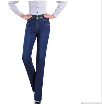 Spring Autumn High Waist Jeans For Women Loose Plus Size Embroidered Straight Stretch Jeans Denim Pantswoman J859