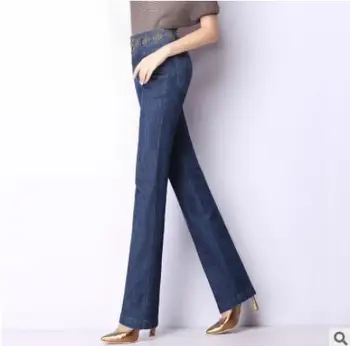Spring Autumn High Waist Jeans For Women Loose Plus Size Embroidered Straight Stretch Jeans Denim Pantswoman J859