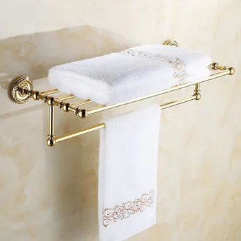 New Luxury Wall Mounted Golden Polished Finish Bathroom Shelf Towel Bar Towel Rack Towel Holders 9011K