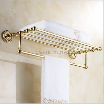 New Luxury Wall Mounted Golden Polished Finish Bathroom Shelf Towel Bar Towel Rack Towel Holders 9011K