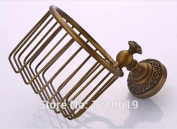 New US Solid Brass Bathroom Toilet Paper Holder Rack Vintage Style Antique Brass Roll Tissue Basket Wall-mount