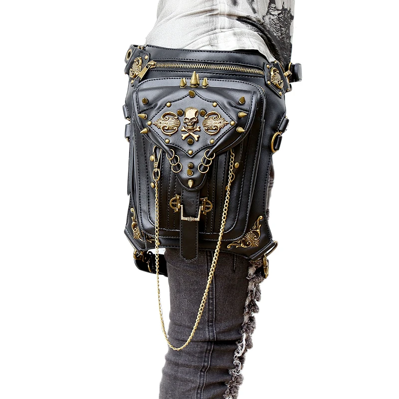 Fashion Gothic Steampunk Skull Retro Rock bag Men Women Waist Bag Shoulder Bag Phone Case Holder women messenger Bag 2016