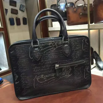 TERSE_Leather handbag mens business briefcase handmade Italian genuine leather tote bag vintage style custom service gifts