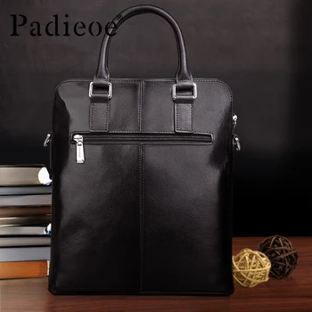 Padieoe Men's Genuine Cowhide Business Handbag Real Cow Leather Shoulder Bag Famous Brand Tote Bags With Zipper Lock NB160880-2