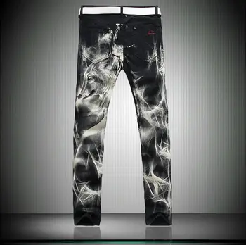 Black Skinny Jeans Men Fashion Wolf 3D Printed Animal Painted Stretch Denim Jeans Men Slim Fit Jeans Pants Trousers MB560 Z30