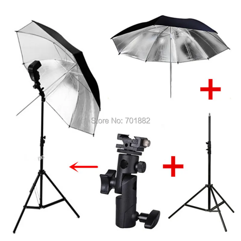 3in1 photography light kit Photo Studio Light Stand Tripod + E Type Hot shoe Flash Bracket + 33 inch Black Reflective Umbrella