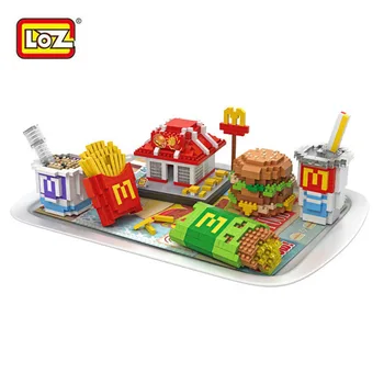 LOZ Food moodcake sushi McDonald DIY educational toys for children hamburger French fries pie building block Figures Kids Gift