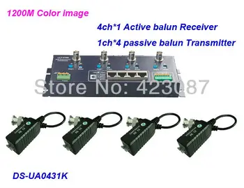 Free-shipping 4Ch Active Video Balun BNC to UTP Cat5 1200M for CCTV Security Camera DVR System DS-UA0431K