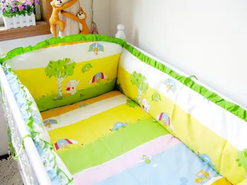Baby Boy Crib Bedding Set,Newborn Baby Cot Bed Liners,Cartoon Elephant Small Cars Pattern Paracolpi Lettino Neonato
