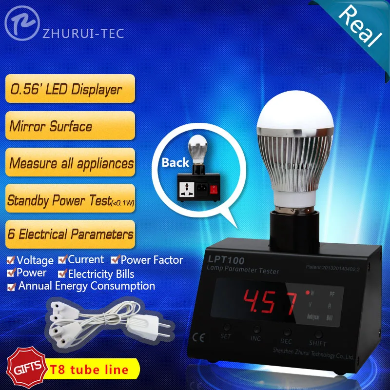 LPT100 led lamp tester led power meter show voltage current power power factor kwh electricity bills