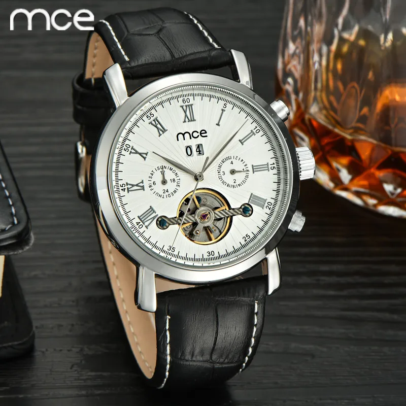 MCE Luxury Brand watch Men 2016 Automatic Mechanical Wrist Watches Full Steel Analog Dial Tourbillon Watch Male Autom date Clock
