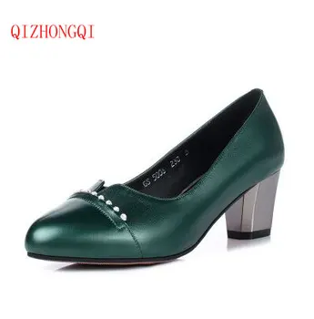 QIZHONGQI High Heels Sexy Patchwork Elegant Pumps Low Heels Platform Women Casual Shoes Slip On Shoes Woman big size 43 QZQ5006