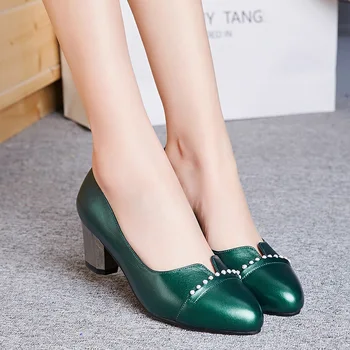 QIZHONGQI High Heels Sexy Patchwork Elegant Pumps Low Heels Platform Women Casual Shoes Slip On Shoes Woman big size 43 QZQ5006