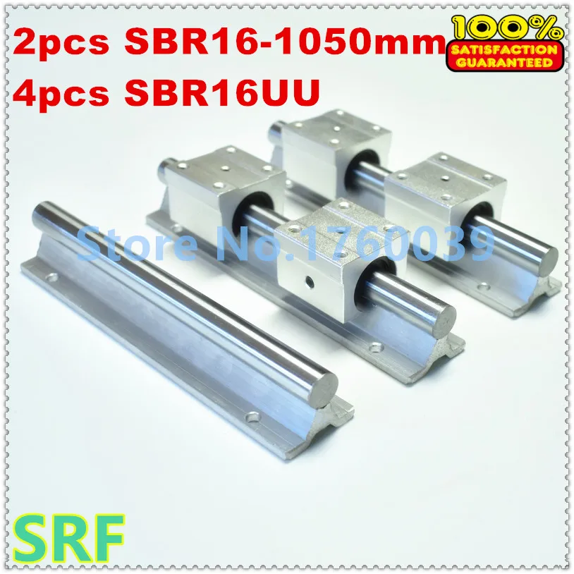 SBR16 linear guide rail set:2pcs SBR16 L=1050mm linear shaft rail support+ 4pcs SBR16UU Linear Motion Bearing Blocks for CNC