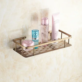 Newly US Single Tier Shower Caddy Basket Bathroom Commodity Shelf Antique Brass Cosmetic Storage Rack Wall-mount