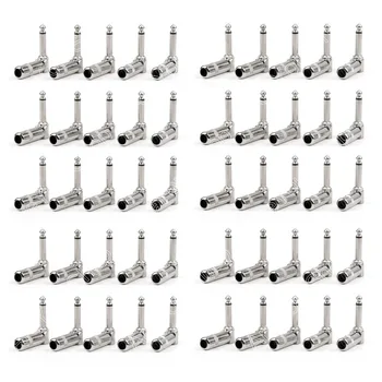 Sale 50 Pcs Metal 1/4 Inches Ts Right Angle Mono Phone Plug Connector 6.3mm Jack